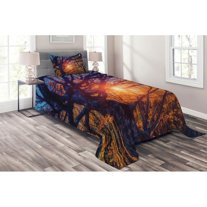 Forest Rustic Polyester Coverlet, Twin Bedspread + 1 Sham