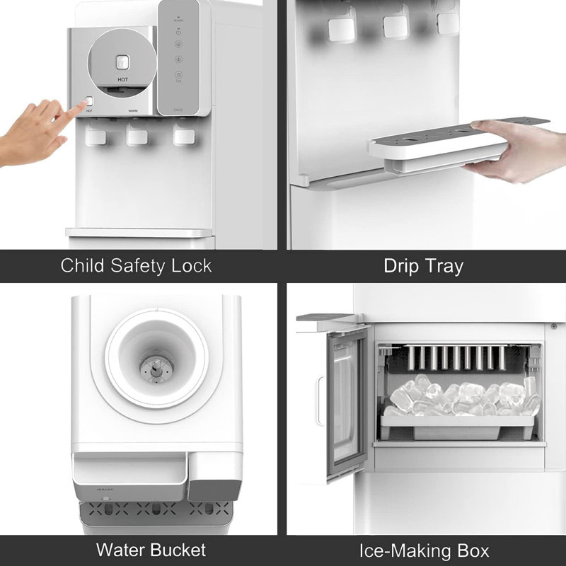 Ikt Top Load Water Dispenser Built-in Ice Maker For 3 Or 5 Gallon 3 Temperature Setting 27 Lbs Daily Capacity Night Light Child Safety Lock White
