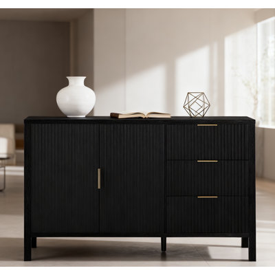 Modern Wave-pattern Sideboard With 3 Drawers, Storage Buffet Cabinet With Hooks And Center Leg, Living Room,entryway,hallway,