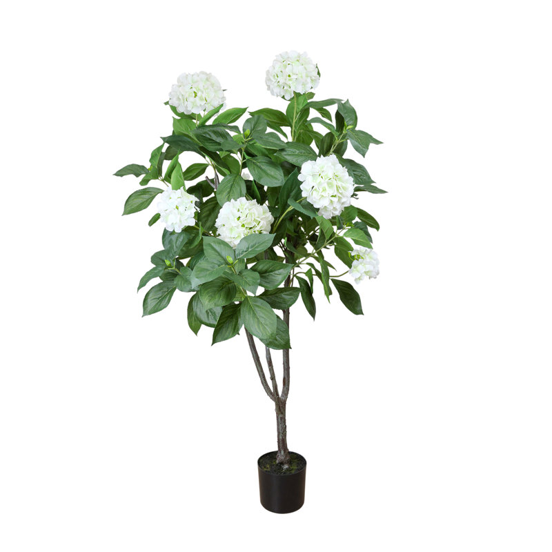 5' Hydrangea Drop-In Tree with Bamboo-Wrapped Cement Pot