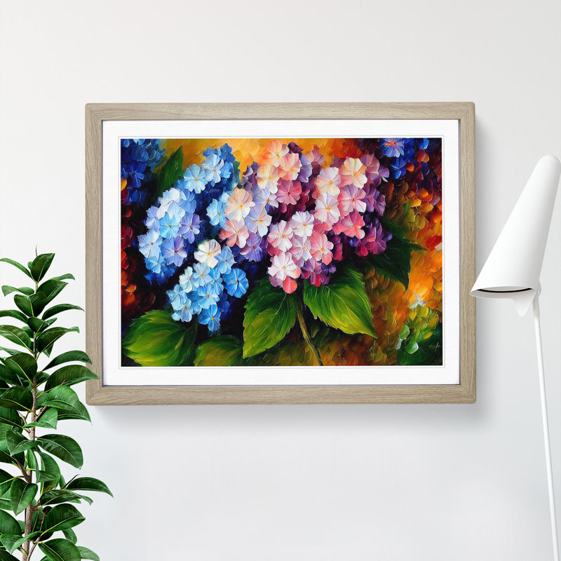 Hydrangea Flowers Vol.1 - Single Picture Frame Painting, 25cm H x 34cm W x 2cm D, Oak