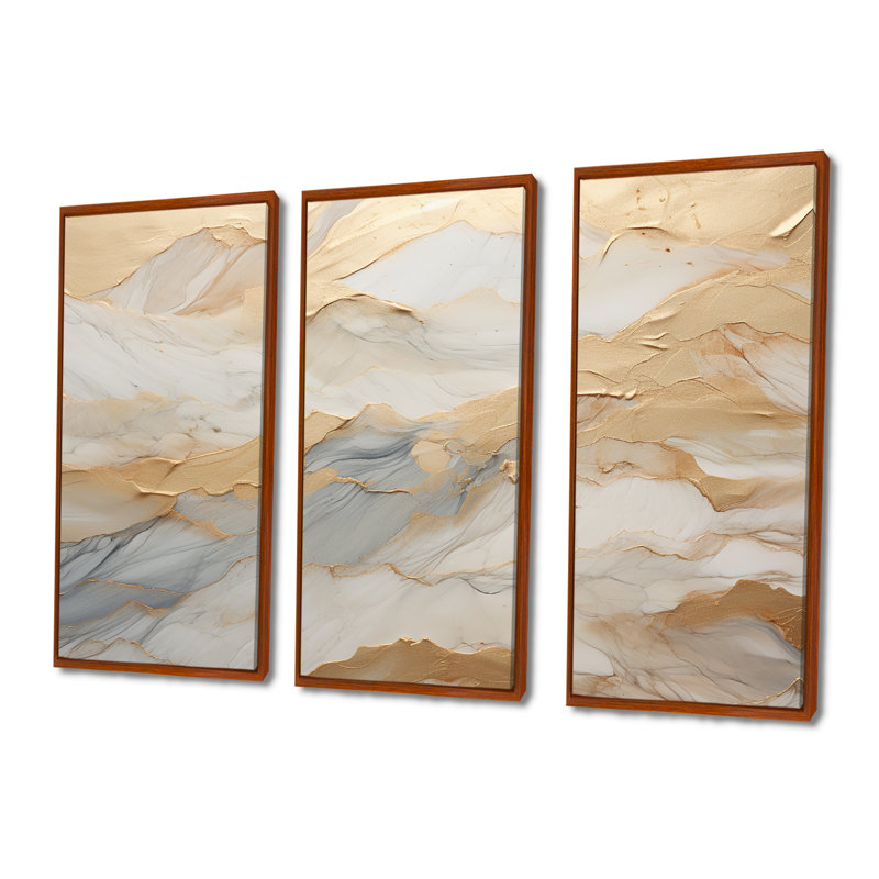 Ensemble d'art mural sur toile beige et doré Glacier Stone III - formes abstraites, H 28 po x l 36 po x P 1 po