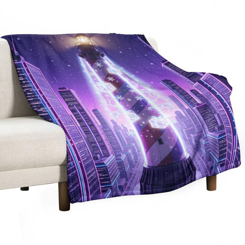  Phare rayé avec jeté en flanelle de luxe, couverture douce et chaude pour le canapé-lit du salon, 30 po x 40 po