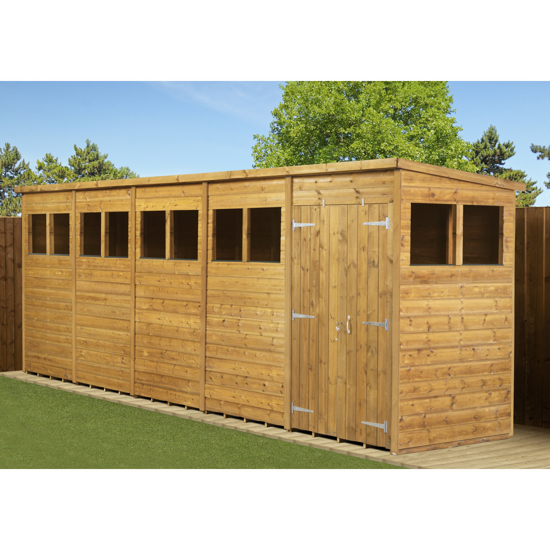 Modular Pent Garden Shed  20X4   Double Door Windows