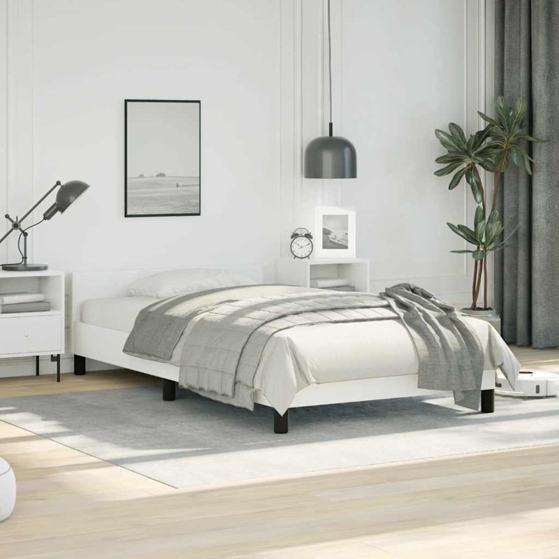 Structure de lit Singha, support de lattes, sans matelas, similicuir, Simple, Blanc