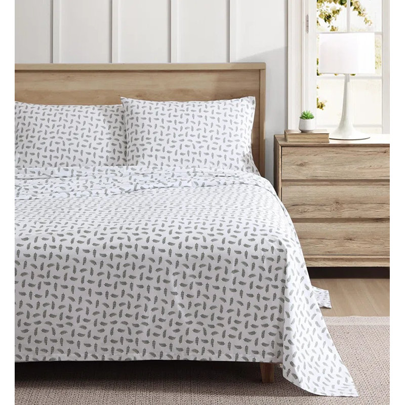 Shasta Lake Cotton Percale Standard Sheet Set, Full Sheet Set with 2 Pillowcases, Laurel Leaves