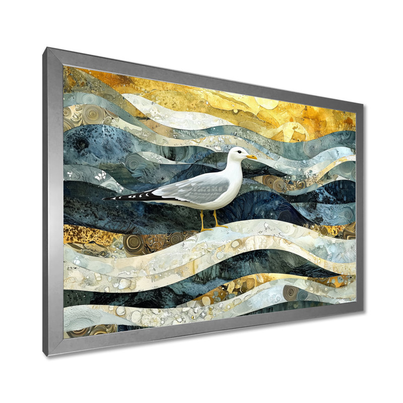 Marbre, mouette, vol de la côte II, impression sur toile encadrée, H 34 po x l 44 po, Argent argent