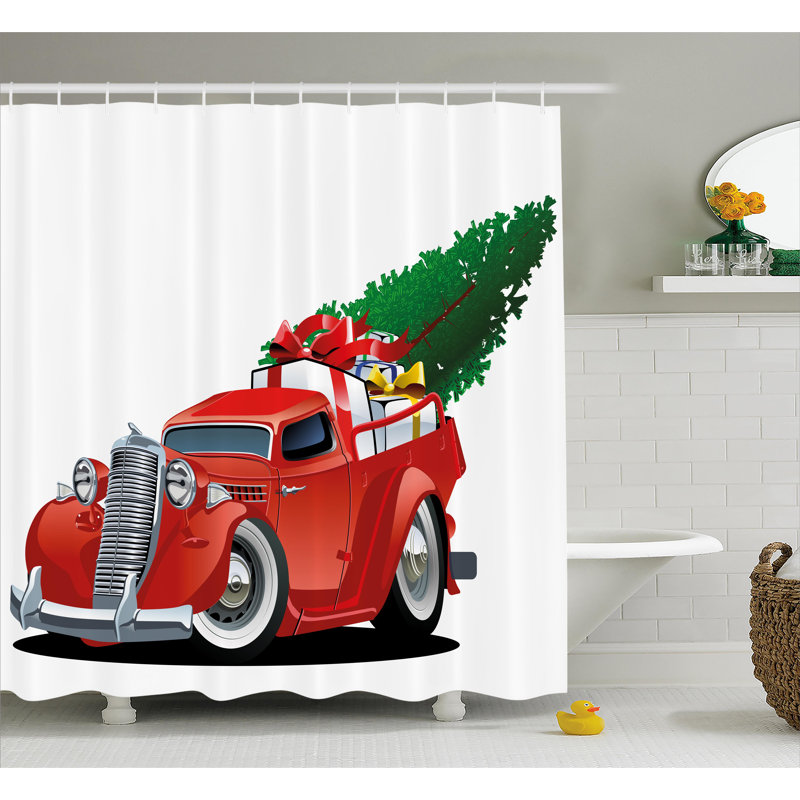 Camion de Noël américain avec rideau de douche et crochets, H 84 po x l 69 po