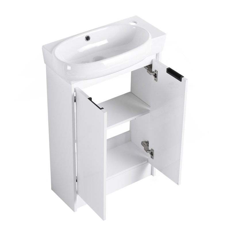 Meuble-lavabo autoportant de 23 po avec lavabo et portes à fermeture douce, Blanc