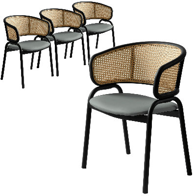 Daishun Dining Chair With Curved Wicker Back Armchair And Stainless Steel Frame And Legs Fegan Collection