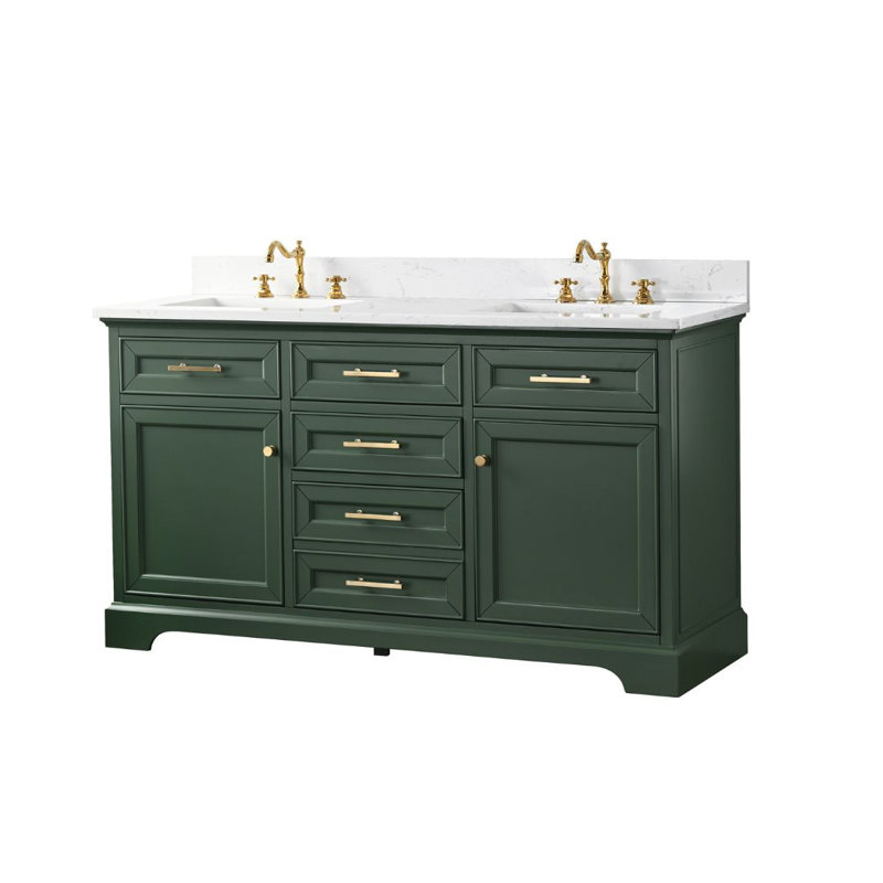 Thompson 60" W Double Vanity, Evergreen/Brushed Gold