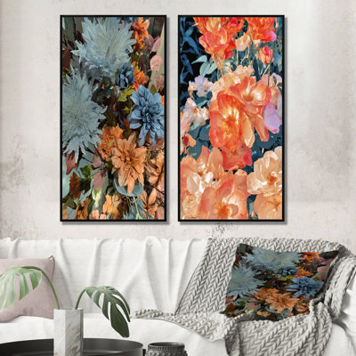 «Botanical Détail of Blossoming Flowers II», ensemble de 2 peintures sur toiles