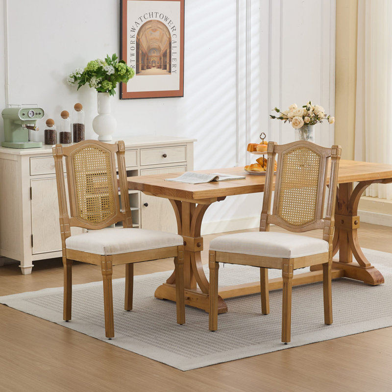 Ensemble de 2 chaises de salle à manger rembourrées à dossier en rotin, Beige