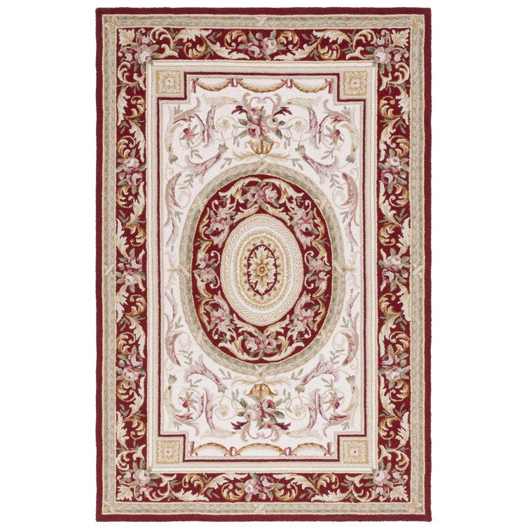 Hollander Oriental Hand-Hooked Wool Burgundy Area Rug