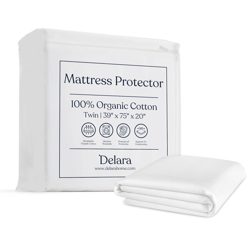Delara Twin White Organic Cotton Mattress Protector