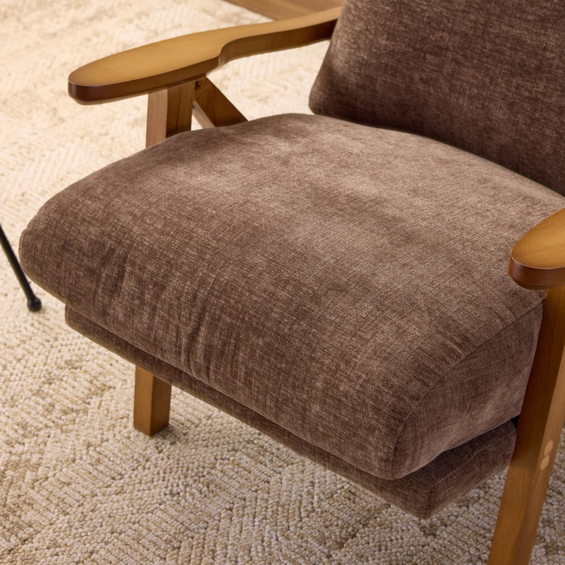 2 pièces Chaise d'appoint rembourrée en chenille avec dossier réglable à 5 positions, accoudoirs en bois d'hévéa, chaise de loisir d'intérieur