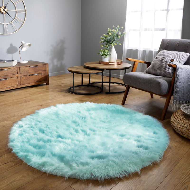 Tapis à poils longs Haja Turquoise, Rond 6 pi