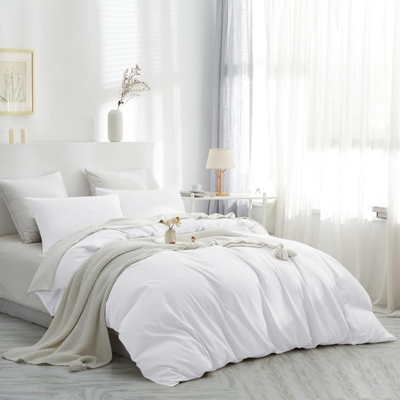 Housse de couette en microfibre moderne et contemporaine avec taies d'oreiller - Ensemble de literie douce et durable, Blanc