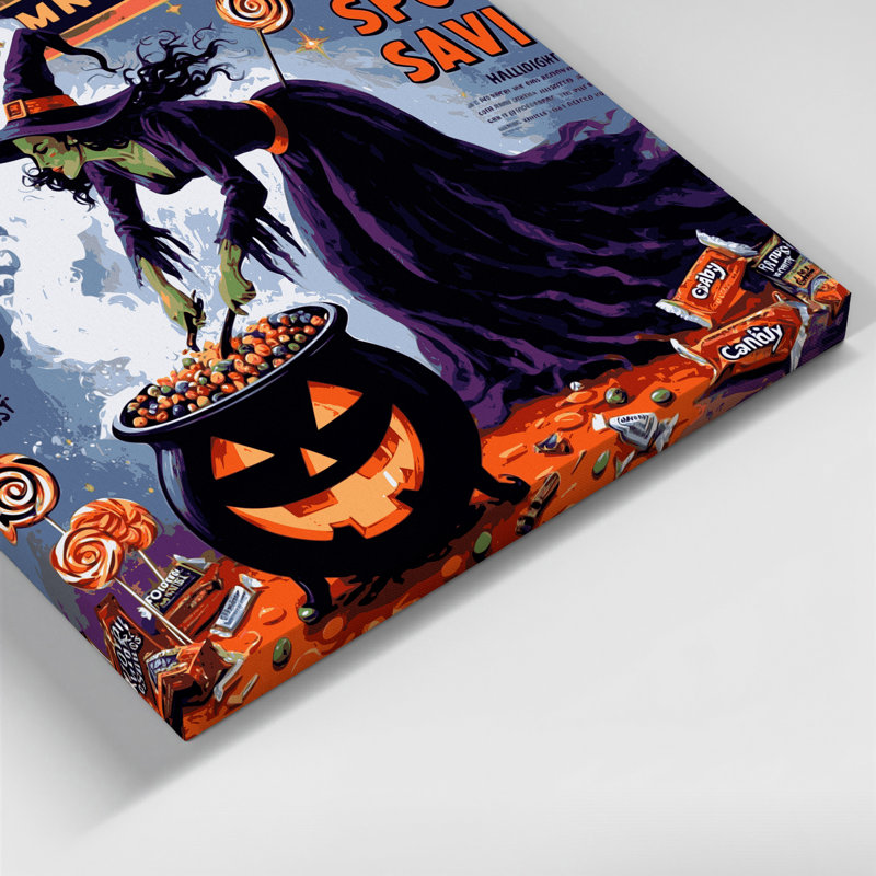 Halloween, Halloween rétro, publicité sur toile mauve, 16" H x 20" W