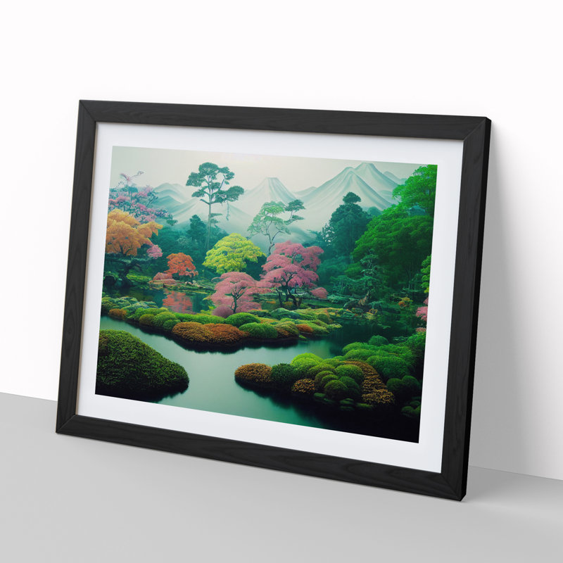 Japanese Garden - Single Picture Frame Print, 46cm H x 64cm W x 2cm D, Black