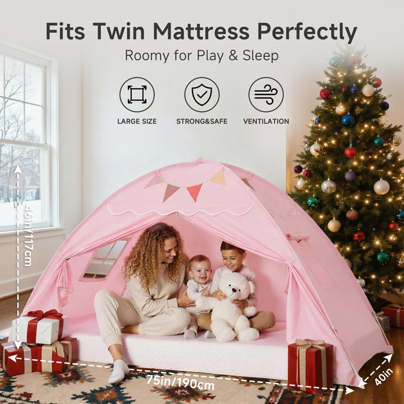 Auvent pour tente de lit pour tout-petits: lumières et drapeaux, maisonnette pour enfants