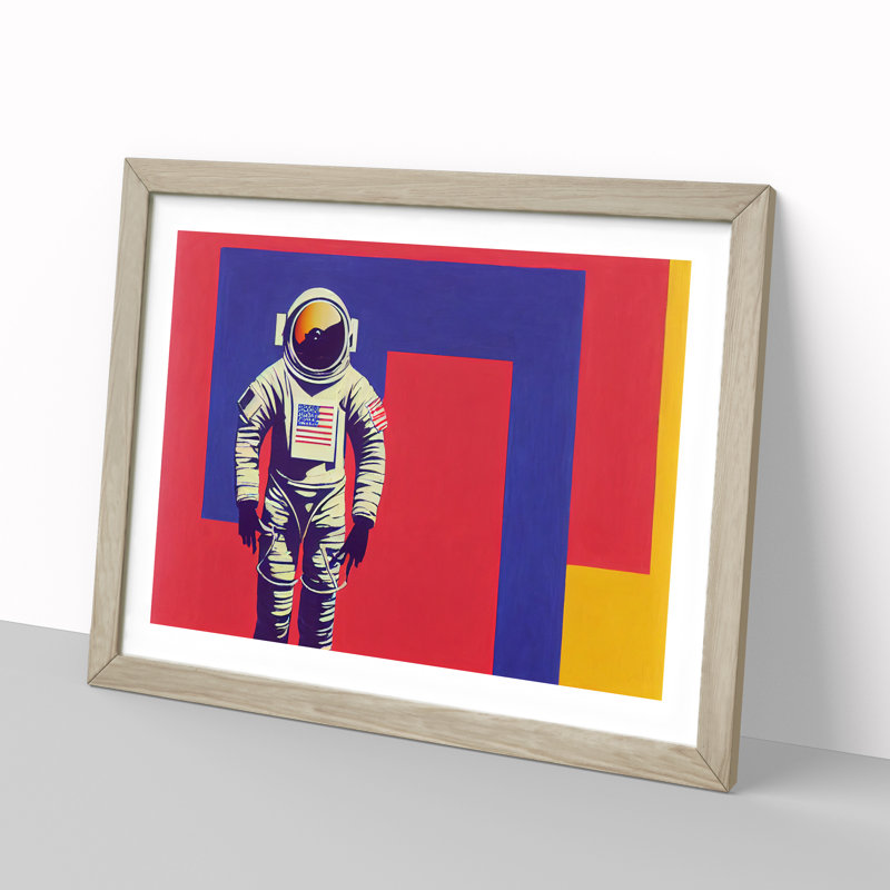 Astronaut Block Colour - Framed Print, 34cm H x 46cm W x 2cm D, Oak