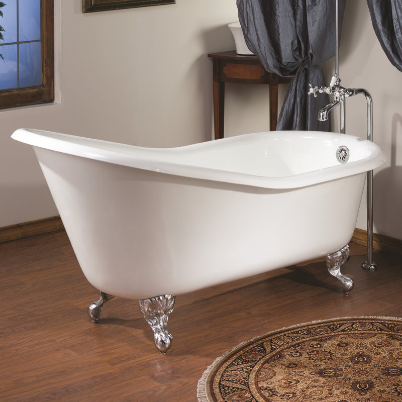 68'' x 30'' Soaking Cast Iron Bathtub, Brushed Nickel, White Interior with White Exterior