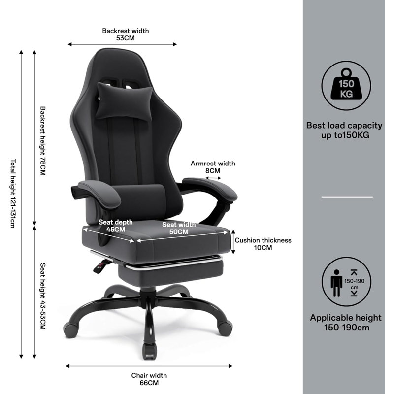 Ergonomic Game Chair with Massage Waist Pillow, Black