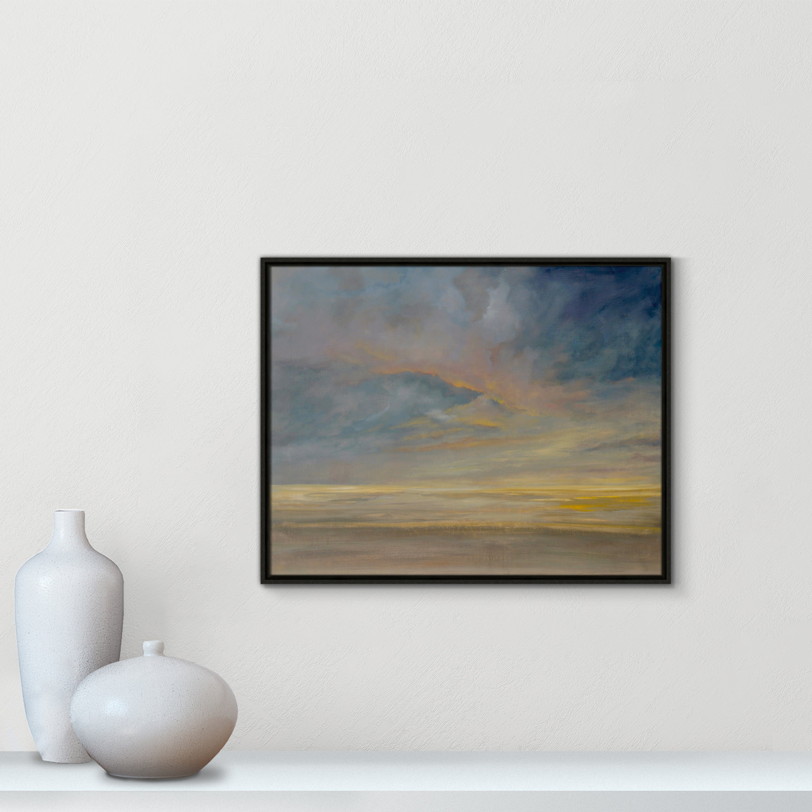 Dawning Unrest - Floater Frame Painting on Canvas, 23.5" H x 29.5" W, Silver