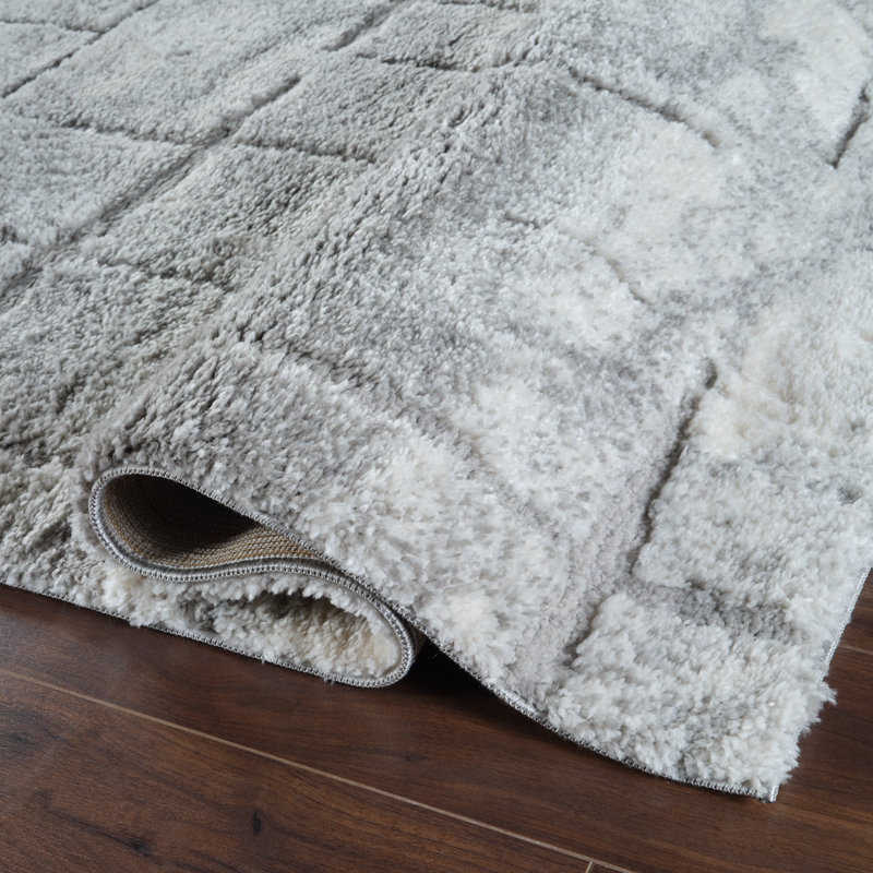 Tapis abstrait ivoire / gris clair Abhinaya, Rectangle 5 pi 2 po x 7 pi 3 po