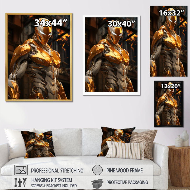 " Superhero Robot II ", 20" H x 12" W x 1" D, Black Single Picture Framed