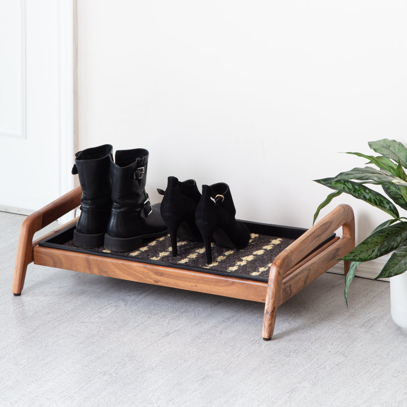 Support à bottes en bois massif de qualité supérieure avec tapis en fibre de coco naturelle - Rangement pour chaussures