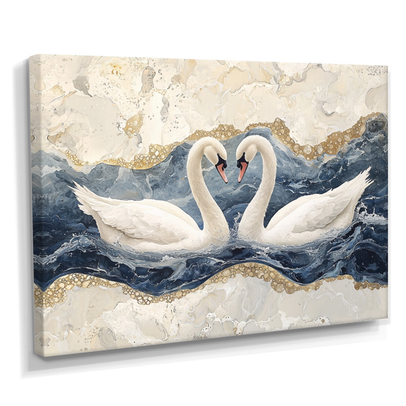 Art mural en marbre de la danse du cygne IV - cygnes, H 12 po x l 20 po, Toile tendue, Ne s’applique pas