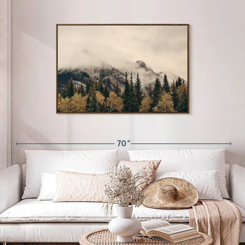 Foggy Banff National Park, Cadre flottant noyer, 43 po x 29 po