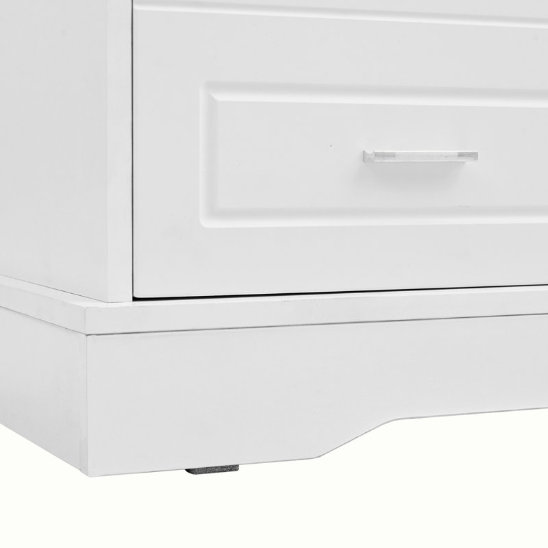 White Wood Hall Tree with Storage Bench and Sliding Doors