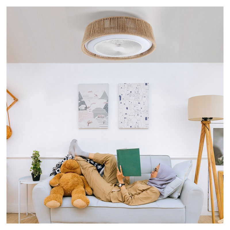 21 Inch Bohemian Braided Ceiling Fan Light with Silent Remote Control, Adjustable Color Temperature - Modern White Iron Ceiling Fan for Bedroom Living Room