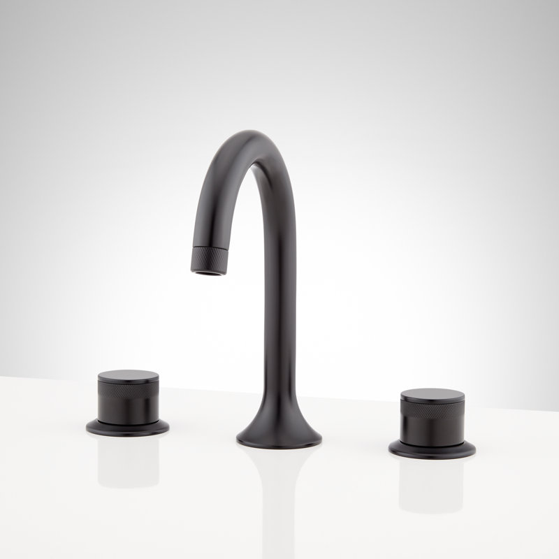 Lentz 1.2 GPM Widespread Bathroom Faucet with Lever Handles, Matte Black, Knob Handle