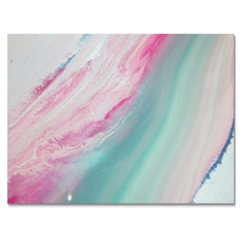 Marbre turquoise et marbre rose Flow Art IV - œuvre d'art moderne sur toile, H 34 po x l 44 po x P 1,5 po, Toile tendue