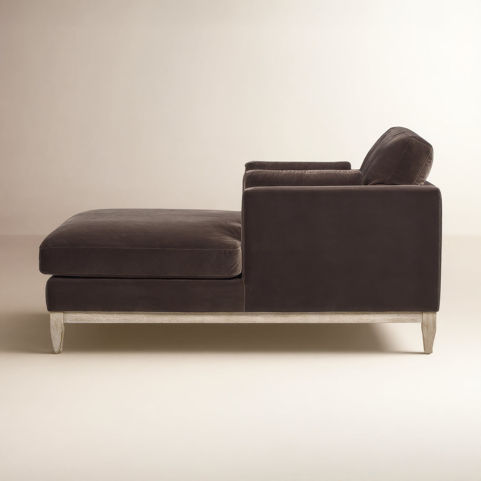 Pera Upholstered Chaise Lounge, Deep Brown Velvet