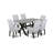 7 Piece Dining Table Set Consist of a Rectangle Dining Room Table with X-Legs and 6 Grey Linen Fabric Upholstered Chairs, Wire Brushed Black Finish-1761541060-1761541063-1761541067