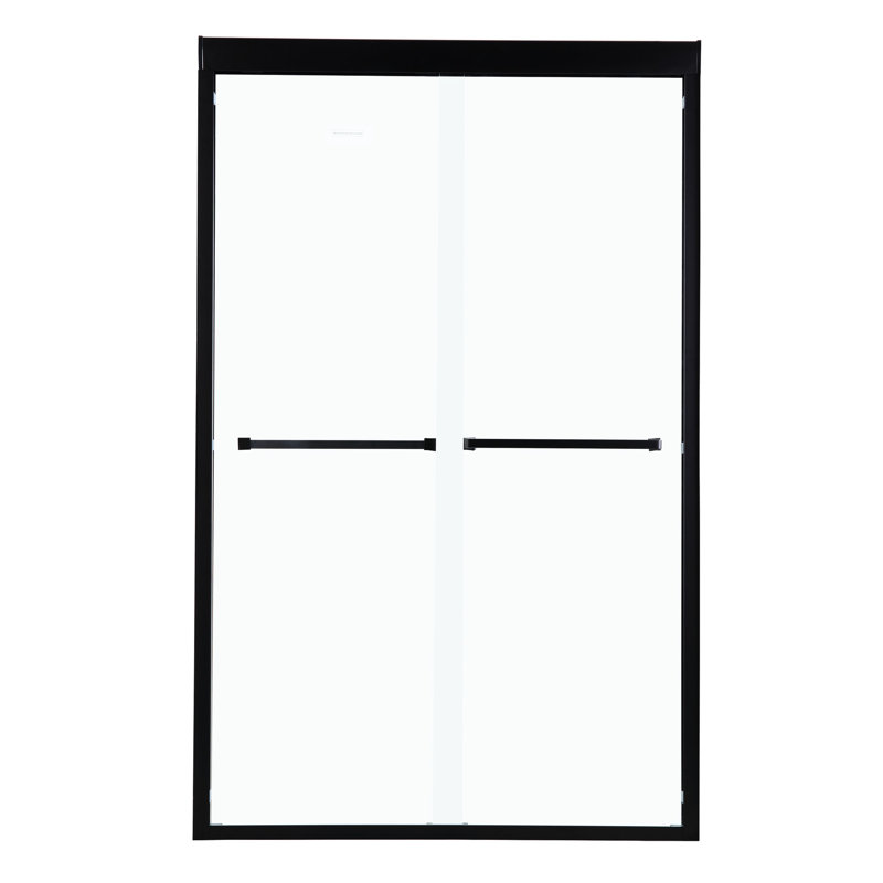 Matte Black Shower Enclosure 48" W X 76" H - Contemporary Double Sliding Door With Tempered Glass And Wall Adjustment Option In Fashionable Feature