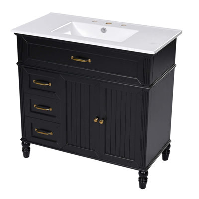 Meuble-lavabo moderne de 36 pouces avec lavabo, panneau de fibres à densité moyenne durable, rangement spacieux et design élégant pour tout décor