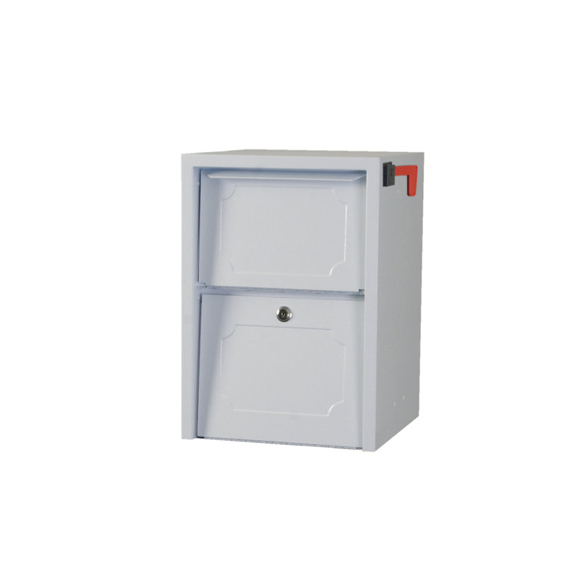 DVault Jr. Steel Post Mounted Mailbox with Newspaper Compartment, White