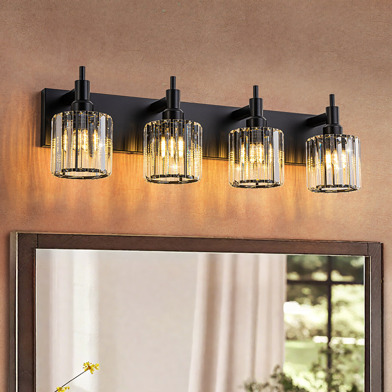 Éclairage pour meuble-lavabo à intensité variable Taevion, Quatre lumières, Noir mat