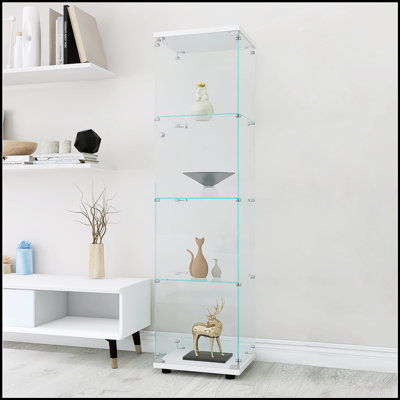 4 Shelves Reinforced Glass Display Cabinet with One Door, Durable and Space-Efficient Storage Solution