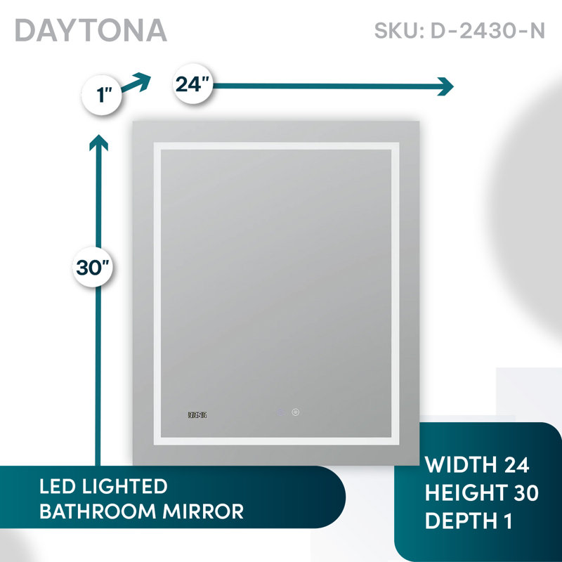 Silver Rectangular LED Lighted Bathroom Vanity Mirror