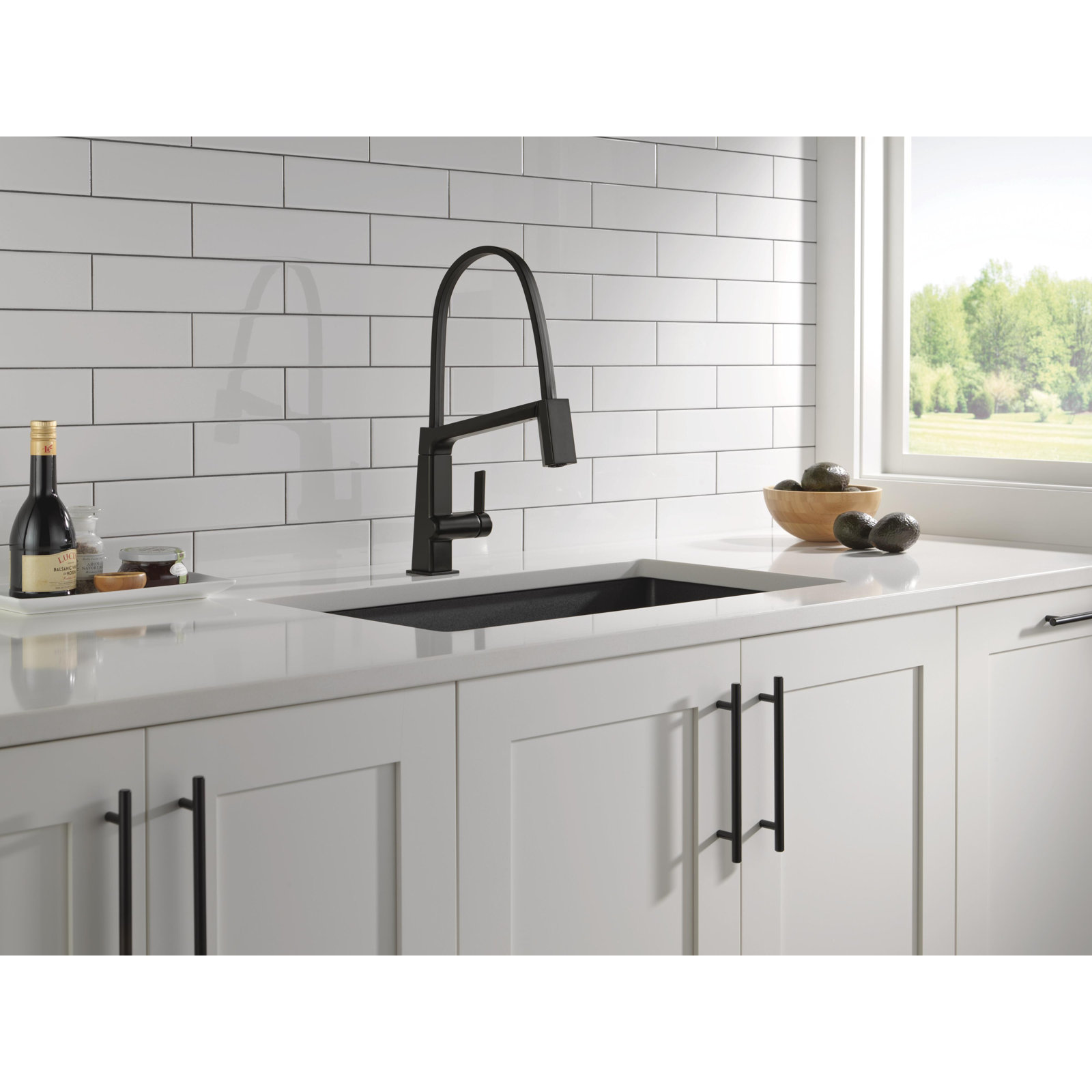 Pivotal Exposed Hose Kitchen Faucet, Matte Black