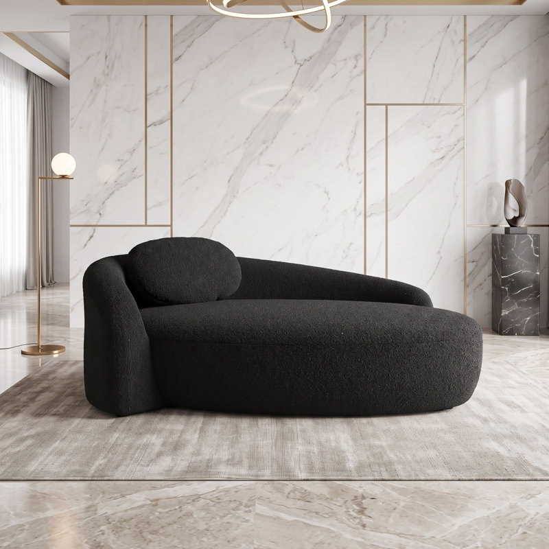 Méridienne ovale moderne en tissu moderne avec dossier et coussin intégrés, Noir