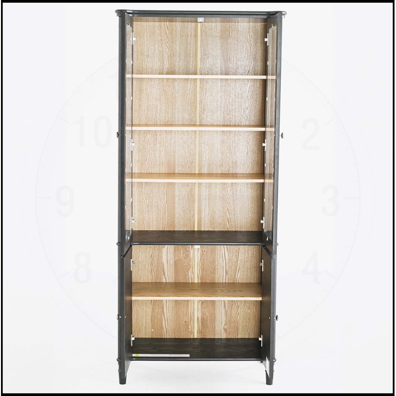 Vitrine H 73,25 po de style moderne Mid-Century avec portes en verre, tablettes réglables et finition élégante grain de bois - noir