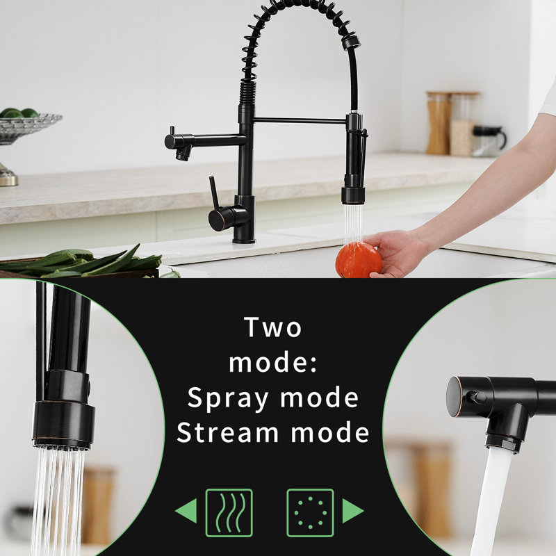 Kitchen Faucet With Pull Down Spray, Oil-Rubbed Bronze Finish, Single Handle Lever, 360 Degree Rotation, Ceramic Filler, Modern Style Faucet, Handle, Contemporary Design Tap
